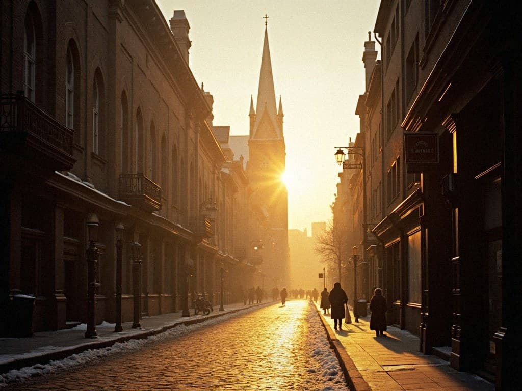 A Canadian city in golden winter light